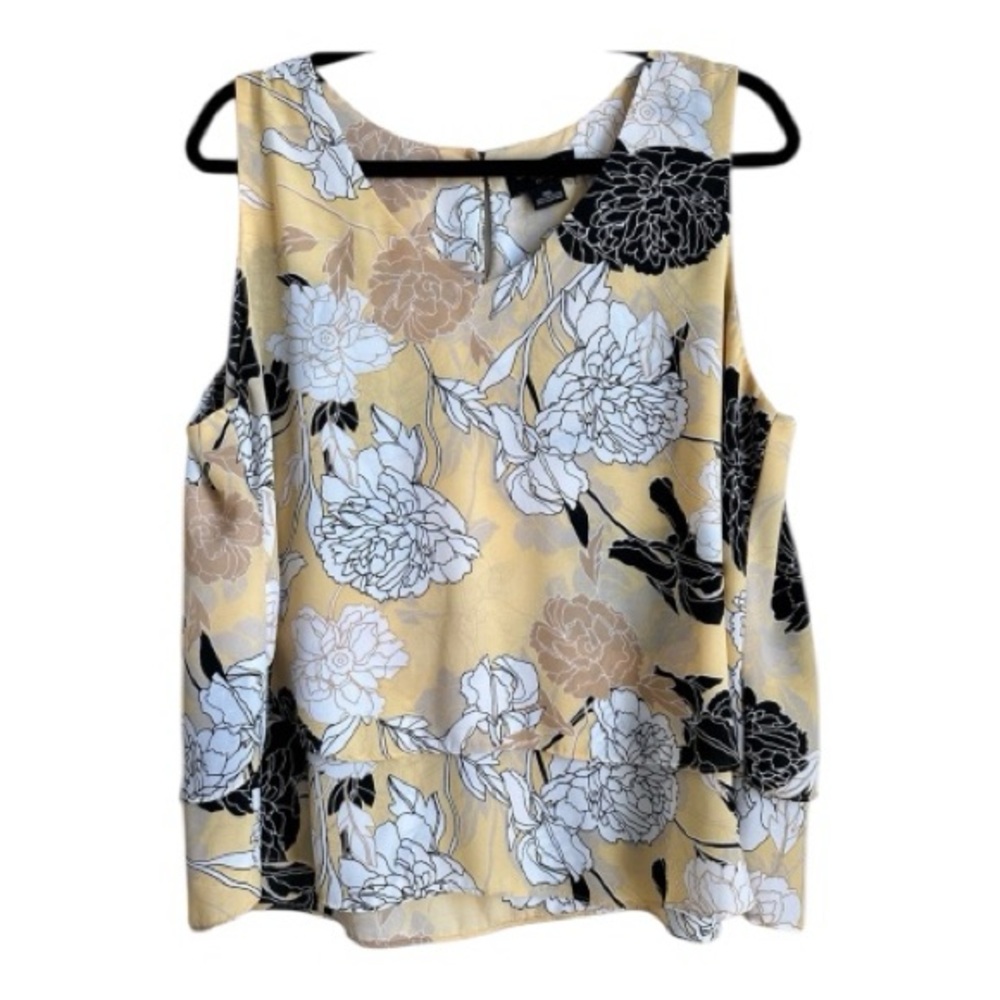 Liz Claiborne Career Yellow, White and Black Layered Sleeveless Blouse PXL